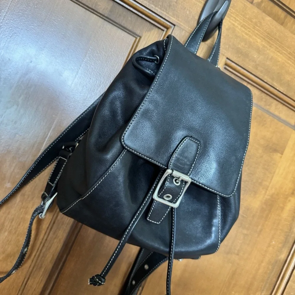Coach 9569 Legacy Soft Black Leather Drawstring Flap Backpack Purse - Vintage
